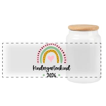 Kindergarten Child 2025 Rainbow Daycare Kindergarten - Panoramic Cookie Jar with Wooden Lid - white - Front