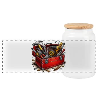 Toolbox of do-it-yourselfers - Panoramic Cookie Jar with Wooden Lid - white - Front
