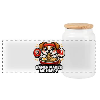 Ramen Makes Me Happy Dog - Panorama Keksdose mit Holzdeckel - Weiß - Vorne