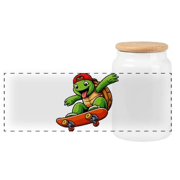 Skateboard-Schildkröten-Maskottchen-Cartoon - Panorama Keksdose mit Holzdeckel - Weiß - Vorne