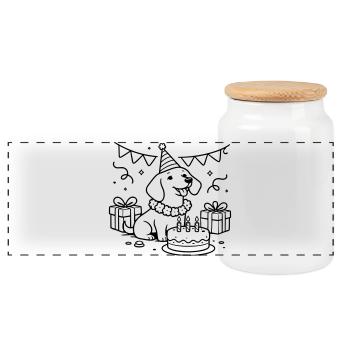 Birthday Dachshund Cake Kids - Panoramic Cookie Jar with Wooden Lid - white - Front