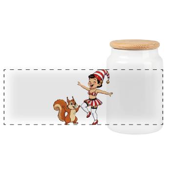 Fille lutin avec un écureuil - Boîte à biscuits avec couvercle en bois - blanc - Devant