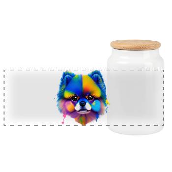Pomeranian Dog Colorful Splash Art Portrait - Panoramic Cookie Jar with Wooden Lid - white - Front