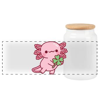 Cute Axolotl With Lucky Four Leaf Clover - Panoramic Cookie Jar with Wooden Lid - white - Front