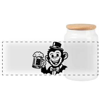 Monkey Groom Bachelor - Panoramic Cookie Jar with Wooden Lid - white - Front