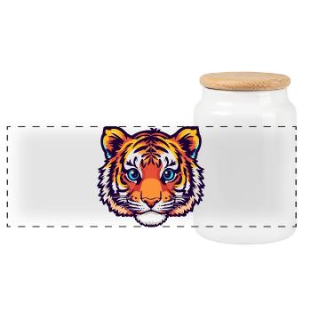 Bunter Tigerkopf Illustration - Panorama Keksdose mit Holzdeckel - Weiß - Vorne