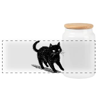 Gribouillis de chat noir décalé – Ambiance mignonne et inquiétante - Boîte à biscuits avec couvercle en bois - blanc - Devant