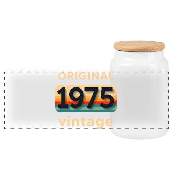 Original 1975 - Panoramic Cookie Jar with Wooden Lid - white - Front