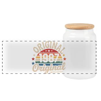 1987 Vintage Limited Edition Geschenk 1987 - Panorama Keksdose mit Holzdeckel - Weiß - Vorne