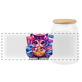 Nouilles ramen au chat néon - Boîte à biscuits avec couvercle en bois - blanc - Devant