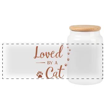 Loved by a Cat - Panoramic Cookie Jar with Wooden Lid - white - Front