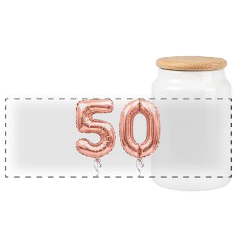 50. Geburtstag Rose Gold Luftballon - 50 Jahre - Panorama Keksdose mit Holzdeckel - Weiß - Vorne