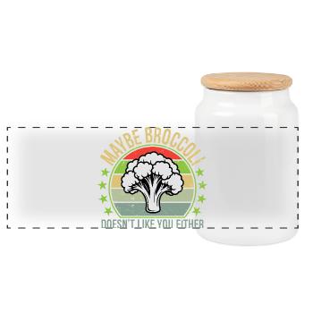 Maybe Broccoli Doesn't Like You Either I Hate - Panoramic Cookie Jar with Wooden Lid - white - Front