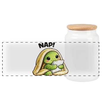 Cuddly turtle under blanket - Panoramic Cookie Jar with Wooden Lid - white - Front