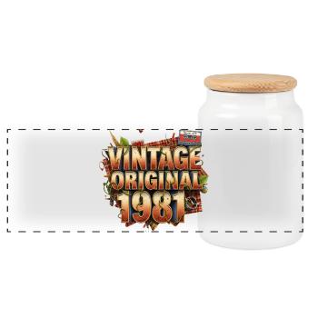 Vintage Original 1981 - Panorama Keksdose mit Holzdeckel - Weiß - Vorne