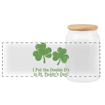 Humour de la Saint-Patrick : Double D Shamrocks - Boîte à biscuits avec couvercle en bois - blanc - Devant