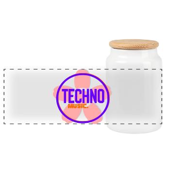 Logo néon Techno Circle - Boîte à biscuits avec couvercle en bois - blanc - Devant