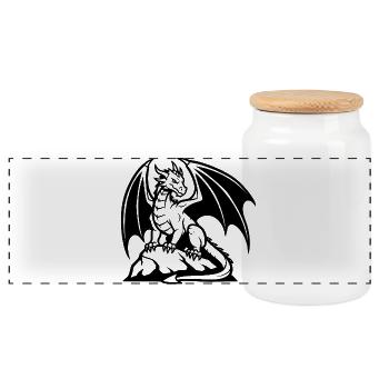 Drache Logo – Fantasy Krafttier Design - Panorama Keksdose mit Holzdeckel - Weiß - Vorne