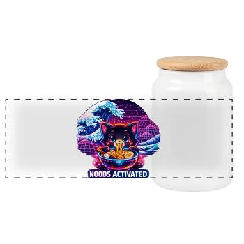 Ramen Nudeln Katzenliebhaber Retro Kawaii Katzen - Panorama Keksdose mit Holzdeckel - Weiß - Vorne