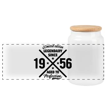 Limited Edition 1956 | Birthday Gift - Panoramic Cookie Jar with Wooden Lid - white - Front