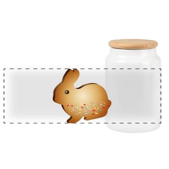 Motif de biscuits de lapin de Pâques avec des vermicelles de sucre colorées - Boîte à biscuits avec couvercle en bois - blanc - Devant