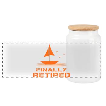 Enfin, pensionnaire de retraite de voilier orange - Boîte à biscuits avec couvercle en bois - blanc - Devant