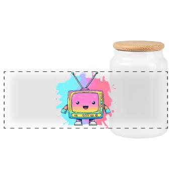 Pastel TV Kawaii Neon - Panoramic Cookie Jar with Wooden Lid - white - Front