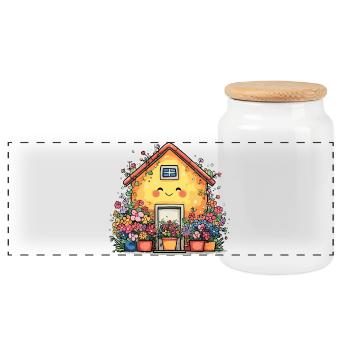 Kuscheliges Blütenhaus - Panorama Keksdose mit Holzdeckel - Weiß - Vorne