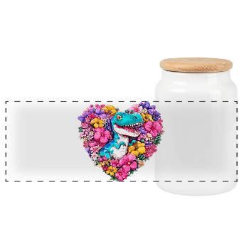 Dino Flower Heart - Panoramic Cookie Jar with Wooden Lid - white - Front
