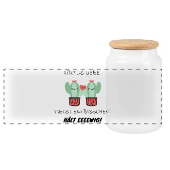 Cactus Love - Panoramic Cookie Jar with Wooden Lid - white - Front