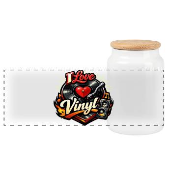 J’adore le vinyle - Boîte à biscuits avec couvercle en bois - blanc - Devant