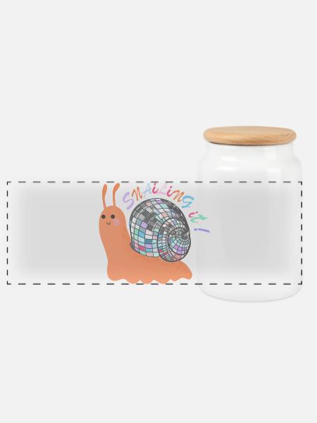 Snailing It! – Bunte Schnecke mit Disco-Kugel - Panorama Keksdose mit Holzdeckel - Weiß