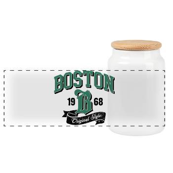 Boston City logo Original Style  - Panoramic Cookie Jar with Wooden Lid - white - Front