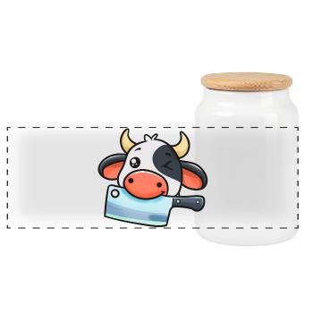 Chef vache avec couperet - Boîte à biscuits avec couvercle en bois - blanc - Devant
