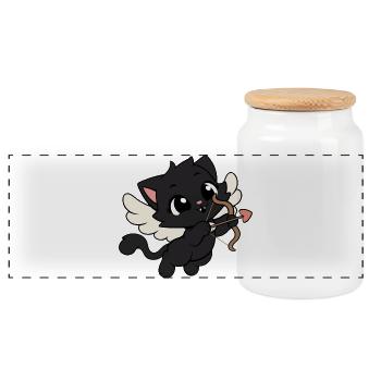 Cats Cupid Kawaii - Panoramic Cookie Jar with Wooden Lid - white - Front