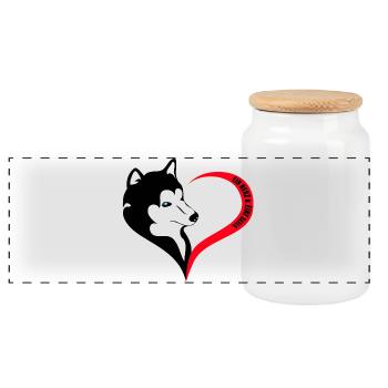 Silhouette de chien avec cœur et âme - Boîte à biscuits avec couvercle en bois - blanc - Devant