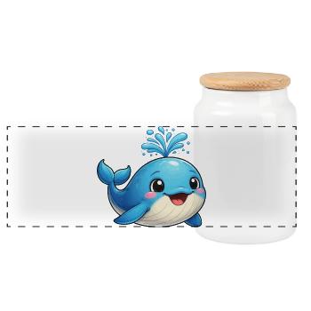 Little Blue Whale with Water Sparks - Panoramic Cookie Jar with Wooden Lid - white - Front