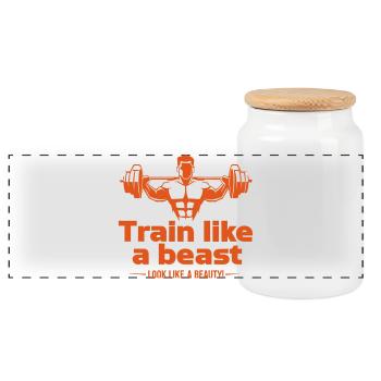 Train like a beast - look like a beauty - Panorama Keksdose mit Holzdeckel - Weiß - Vorne