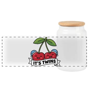 Two Twin Boys It Is Twins Announcement - Panoramic Cookie Jar with Wooden Lid - white - Front