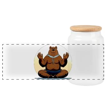 Bear Yoga - Panoramic Cookie Jar with Wooden Lid - white - Front