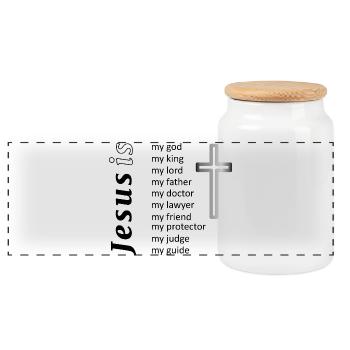 Minimalist Cross Silhouette - Panoramic Cookie Jar with Wooden Lid - white - Front