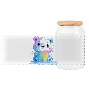 Cute polar bear with rainbow heart - Panoramic Cookie Jar with Wooden Lid - white - Front
