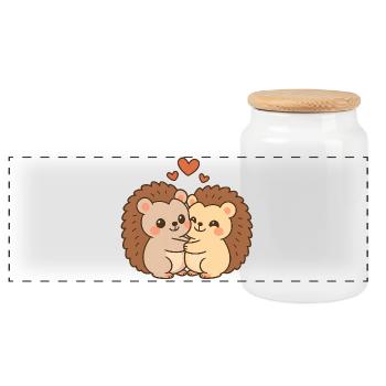 Valentinstag Herz Igel Paar - Panorama Keksdose mit Holzdeckel - Weiß - Vorne