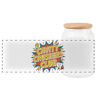 Pediatric Dentist Cavity Crushers Dental Health - Panoramic Cookie Jar with Wooden Lid - white - Front
