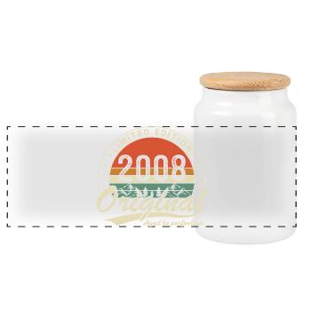 2008 Vintage Rétro Cadeau d’anniversaire - Boîte à biscuits avec couvercle en bois - blanc - Devant