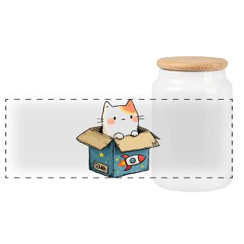 Cat's Throw Space - Panoramic Cookie Jar with Wooden Lid - white - Front