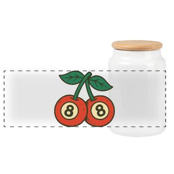 Playful Cherries Duo with Wide Eyes - Panoramic Cookie Jar with Wooden Lid - white - Front