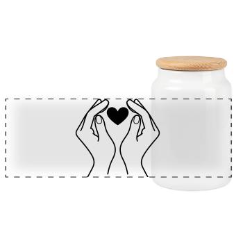Hands Holding Heart Minimal Line Art Design - Panorama Keksdose mit Holzdeckel - Weiß - Vorne