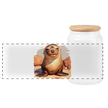 Sea Lions Sea Lion - Panoramic Cookie Jar with Wooden Lid - white - Front