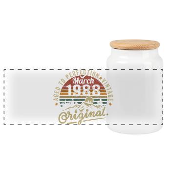March 1988 - Panoramic Cookie Jar with Wooden Lid - white - Front